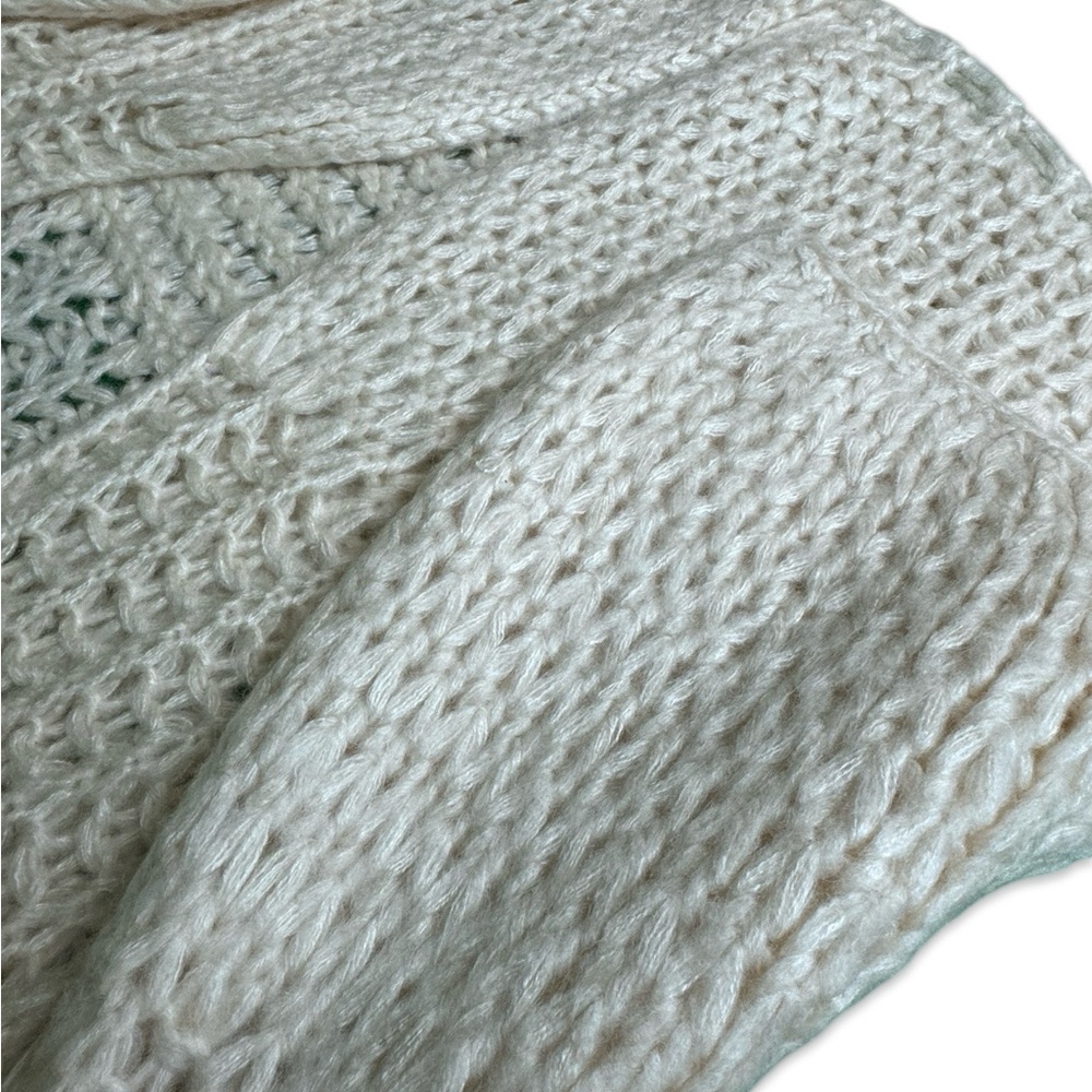 PINK LILY Women's Open Front Ivory Loose Weave Cardigan - Picture 3 of 7